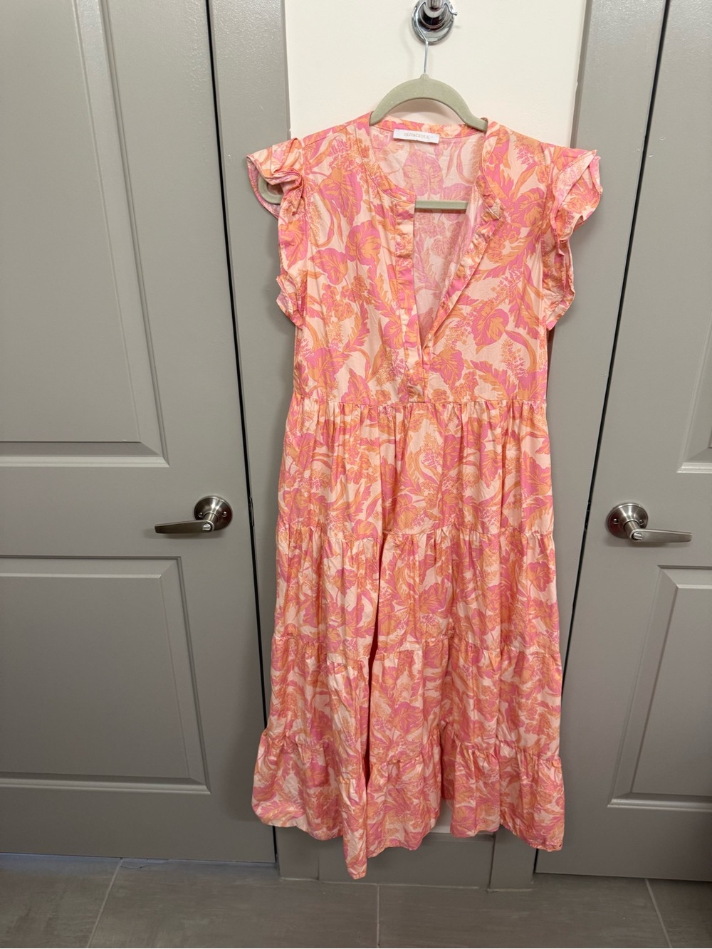 Olivaceous Pink Floral V-Neck Tiered Maxi Dress